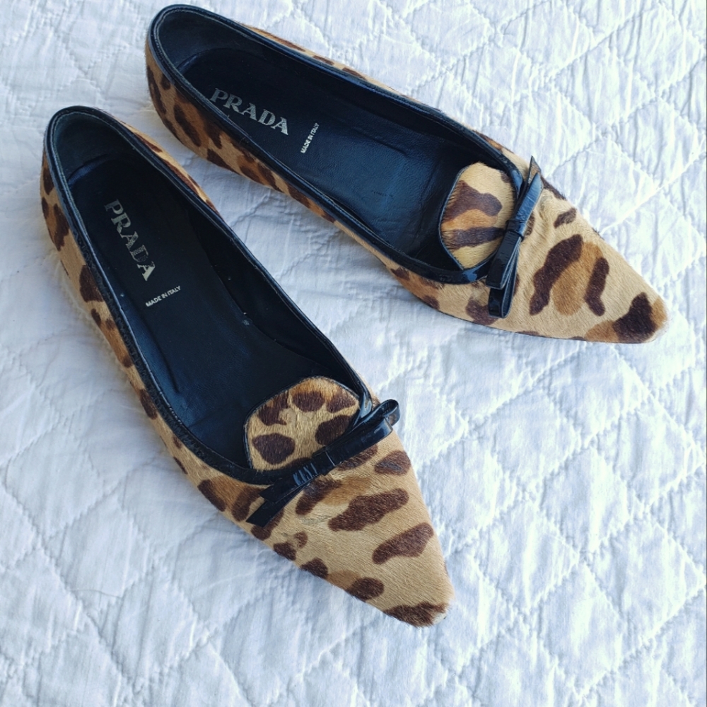 Prada Ponyhair Animal Print Ballet Flats 38/8